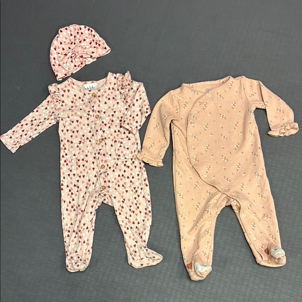 Blush Pink Heart Nicole Hiller and Floral Baby One-Piece Carter’s Bundle